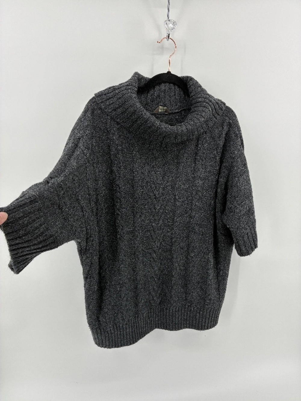 MASSIVE $10 SALE Women's Gray Cable Knit Cowl Neck 3/4 Open Sleeve Sweater